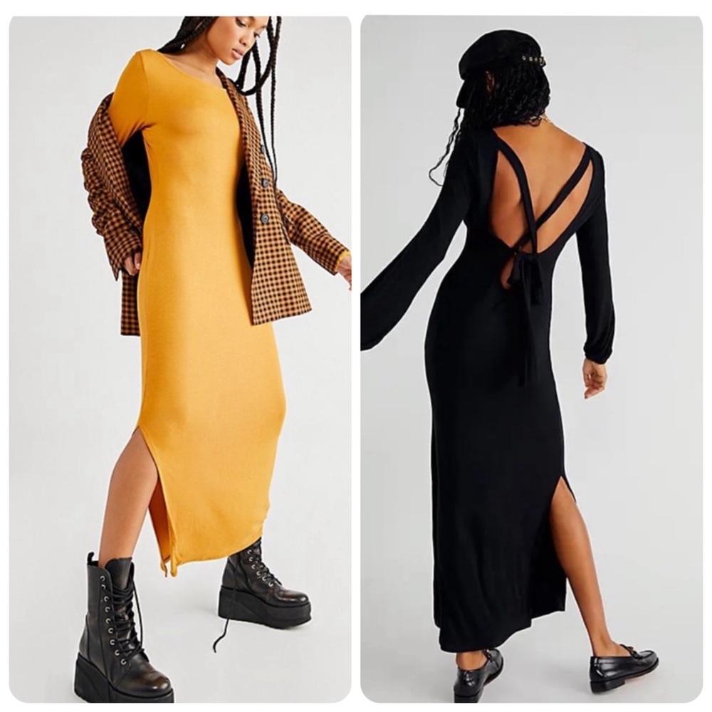 NEW Free People Beach Russet Orange Ribbed Knit Long Sleeve Maxi Dress - size M